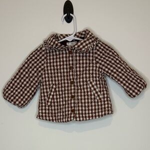 Max Studio Brown Gingham Quilted Baby Girl Puffer Jacket | 3-6 months